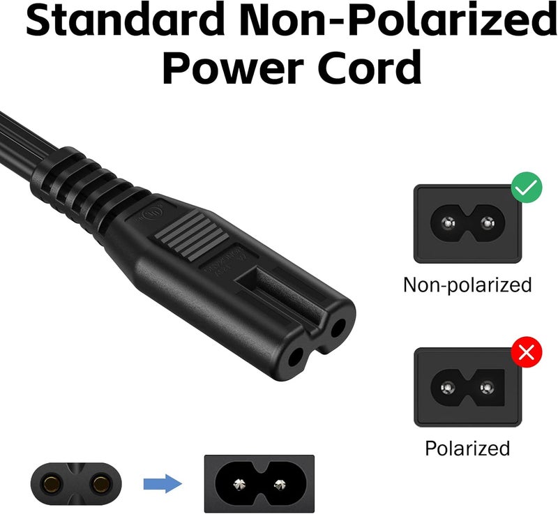 ecjtu AC Power Cord 6FT (1 Pack), 2 Prong TV Power Cord, Power Supply Cable Replacement for Xbox One, Xbox Series X, PS3, PS4, PS5, Compatible for Printer, Monitor, Sound Bar, Game Console - Image 2